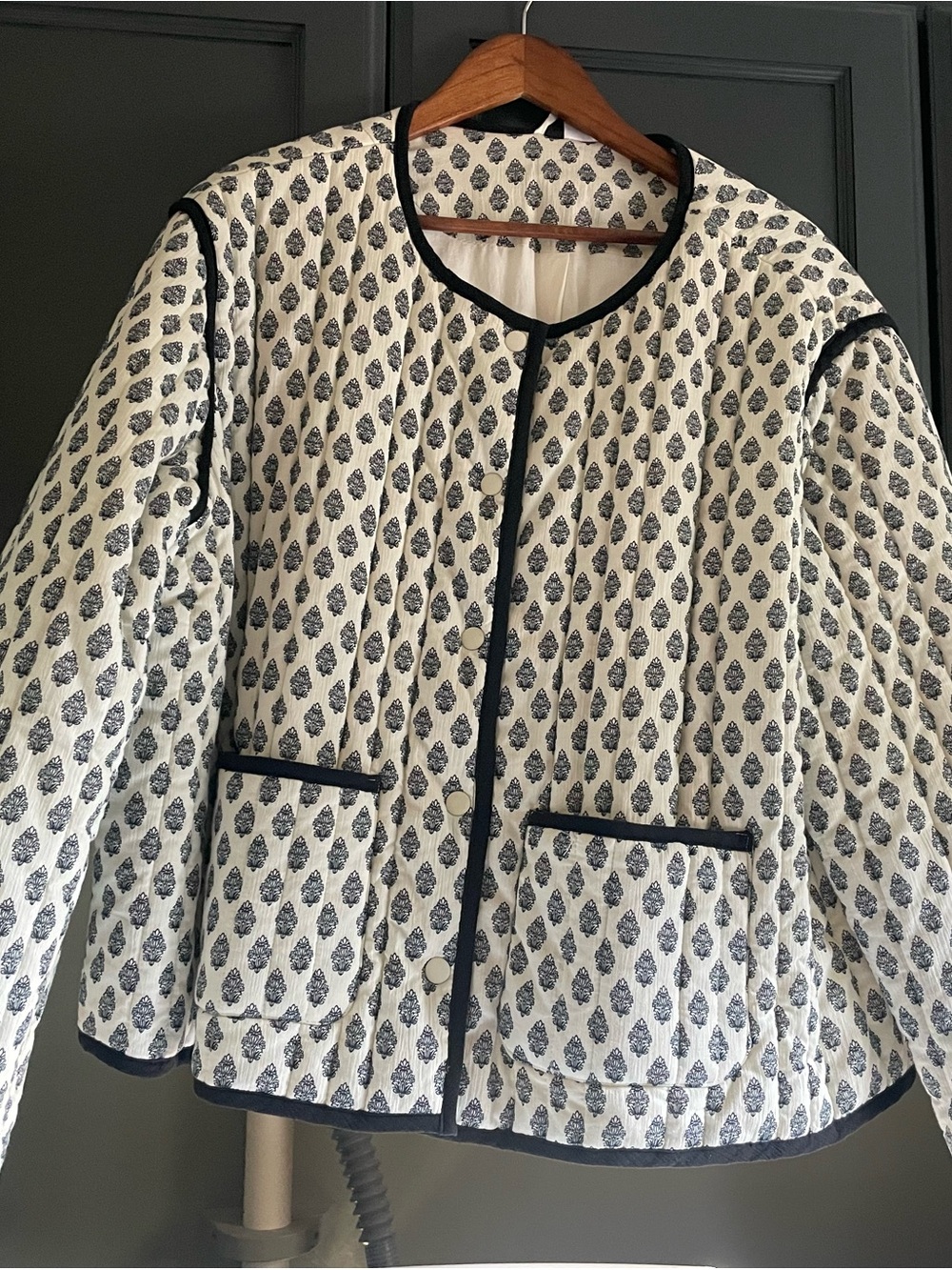 H&M Cream Quilted Jacket with Black Motif and Trim